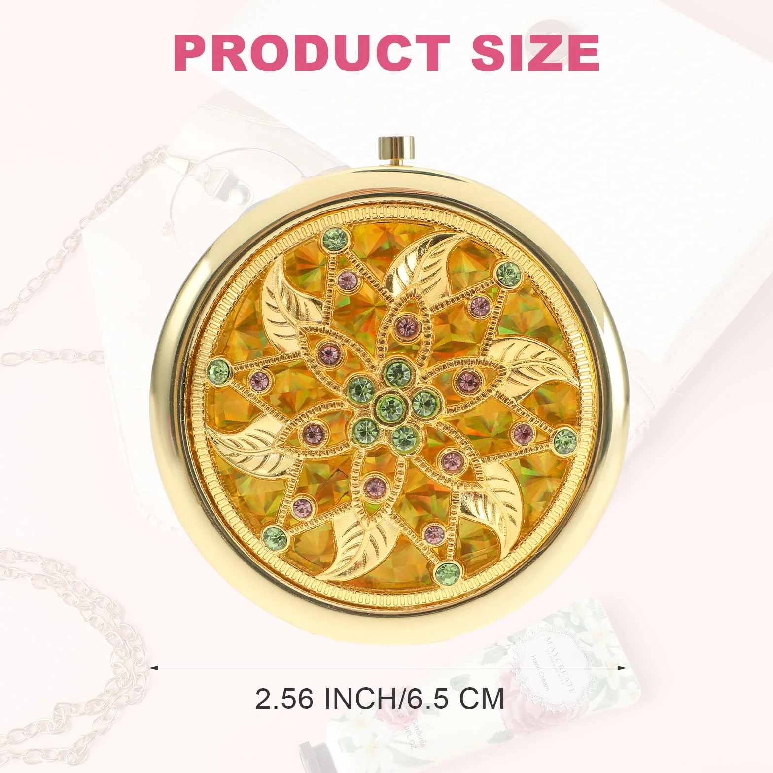 Sibba Lusterko do makijażu Kieszonkowe Lusterko Składane 1X / 2X Powiększenie Okrągłe Mini Lusterko w Stylu Pałacu Diament Wzorem Małe Przenośne Lusterko Kompaktowe Lusterko Kosmetyczne na Podróże