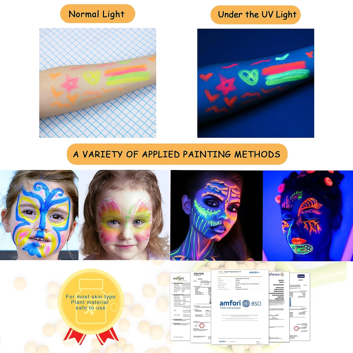 SUGERU 6 kolorów fluorescencyjne kredki do makijażu twarzy i ciała, zmywalne fluorescencyjne makijaże fluorescencyjne do ciała, neonowe farby do ciała, neonowe kolory, makijaż twarzy, makijaż na