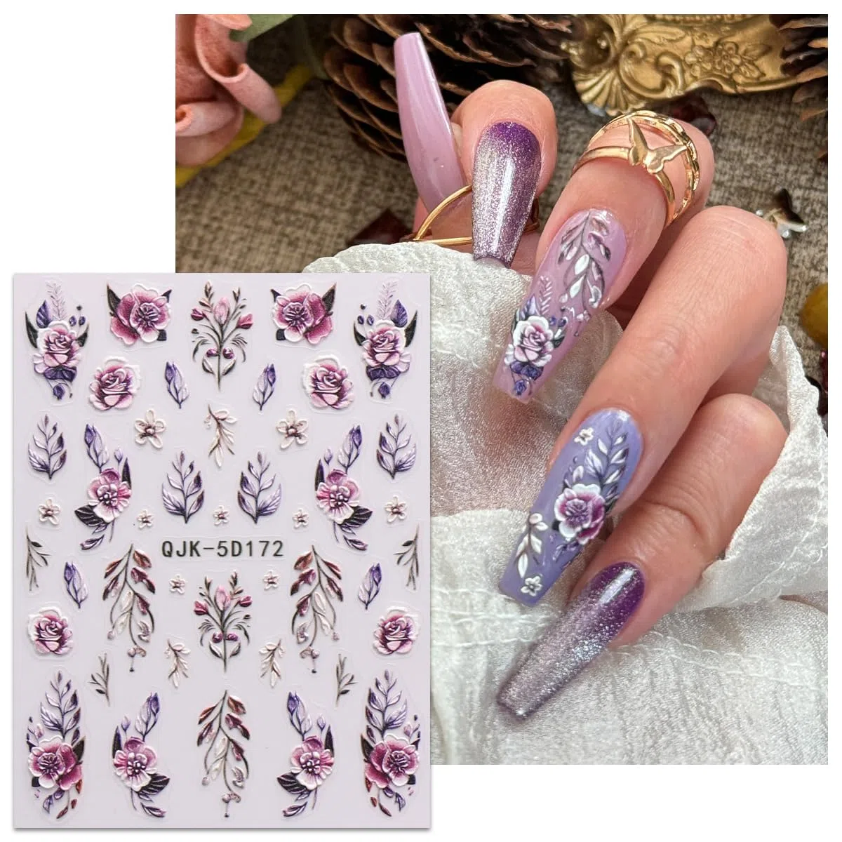 JMEOWIO 3D Kwiat Naklejki na Paznokcie 4 Arkuszy Nail Art Sticker Samoprzylepne Naklejek na Paznokcie Dekoracji Paznokci