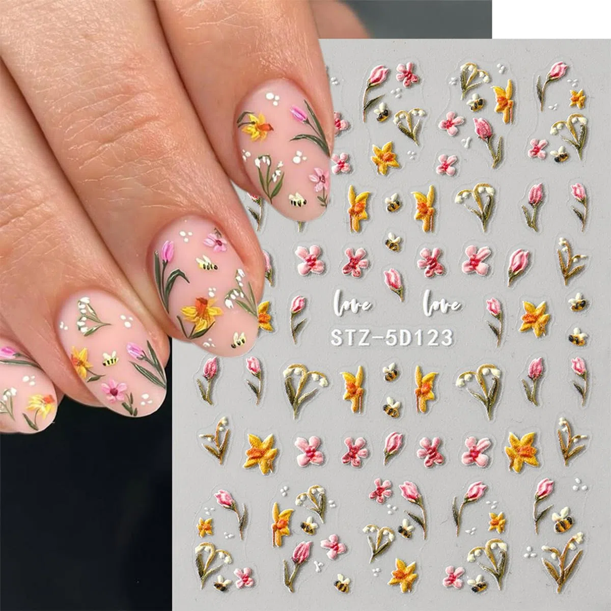 JMEOWIO 3D Kwiat Owoc Naklejki na Paznokcie 4 Arkuszy Nail Art Sticker Samoprzylepne Naklejek na Paznokcie Dekoracji Paznokci