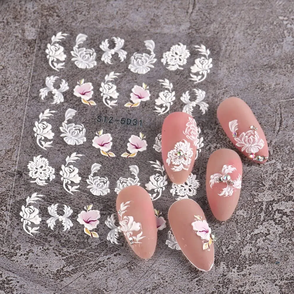 JMEOWIO Kwiat 3D Naklejki na Paznokcie 4 Arkuszy Nail Art Sticker Samoprzylepne Naklejek na Paznokcie Dekoracji Paznokci