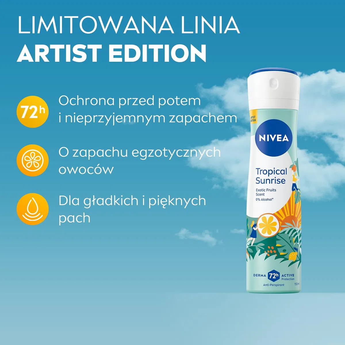 NIVEA Tropical Sunrise Antyperspirant dla kobiet spray - 72h ochrony przed potem, 150 ml