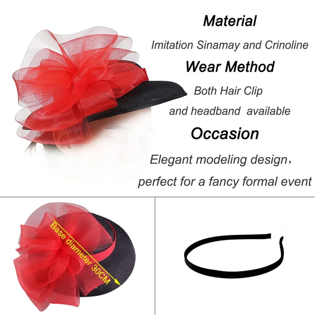 XYNSNDB Damski kapelusz na wesele Fascinator z pałąkiem na głowę i spinką do włosów Vintage urocza czapka Chapeau kwiatowa szpilka do włosów kość słoniowa z granatem
