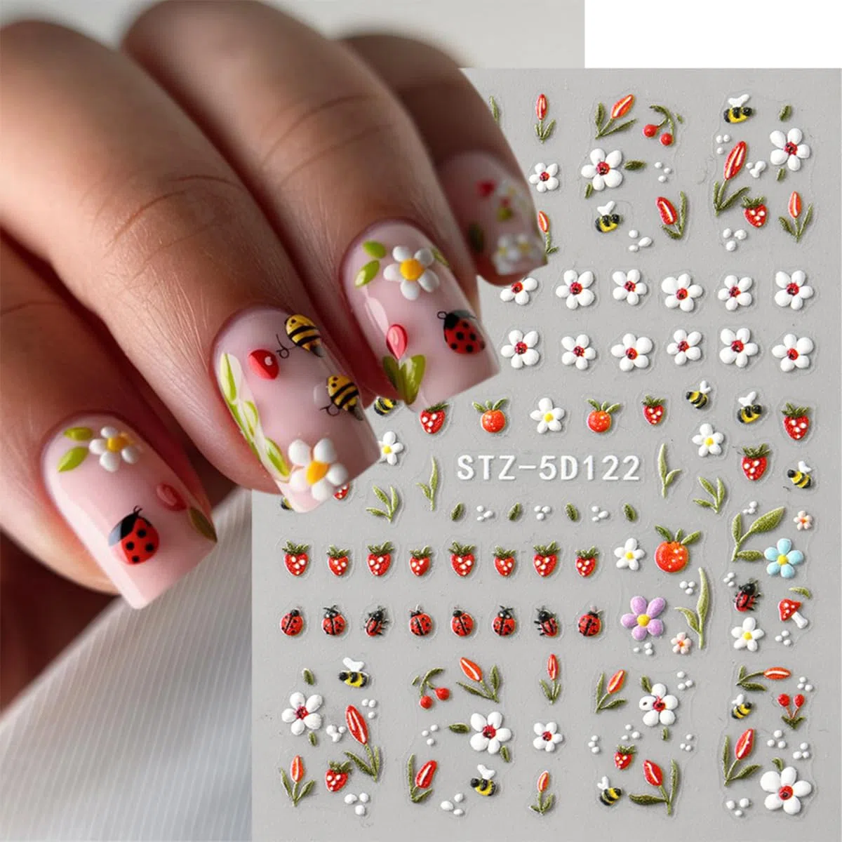 JMEOWIO 3D Kwiat Owoc Naklejki na Paznokcie 4 Arkuszy Nail Art Sticker Samoprzylepne Naklejek na Paznokcie Dekoracji Paznokci