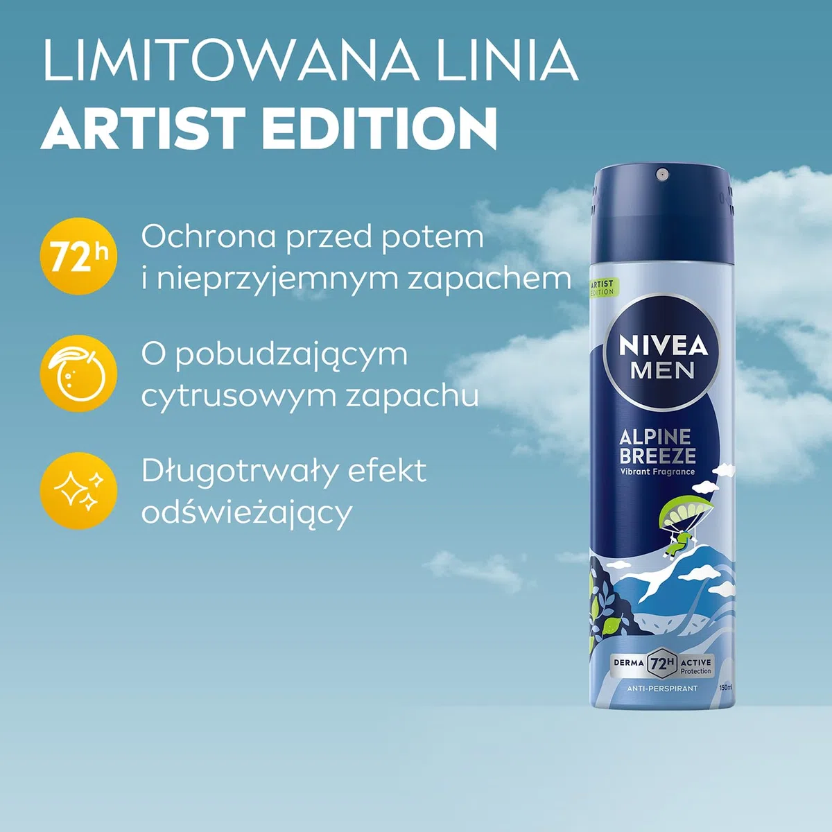 NIVEA MEN Alpine Breeze Antyperspirant dla mężczyzn spray - 72h ochrony przed potem, 150 ml