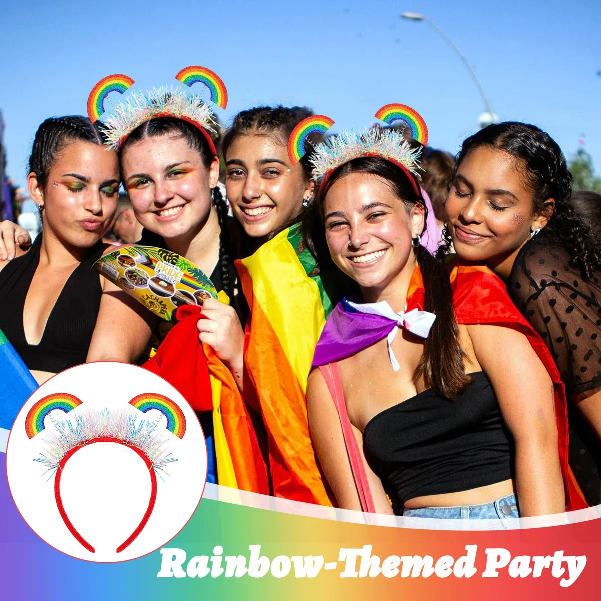 Regenbogen Opaska na głowę Błyszcząca Frędzel Ozdoba Do Włosów Kolorowe Serce Opaska Dla Kobiet Dziewczyn Dzieci Pride Parady Imprezy Akcesoria Do Głowy (B)