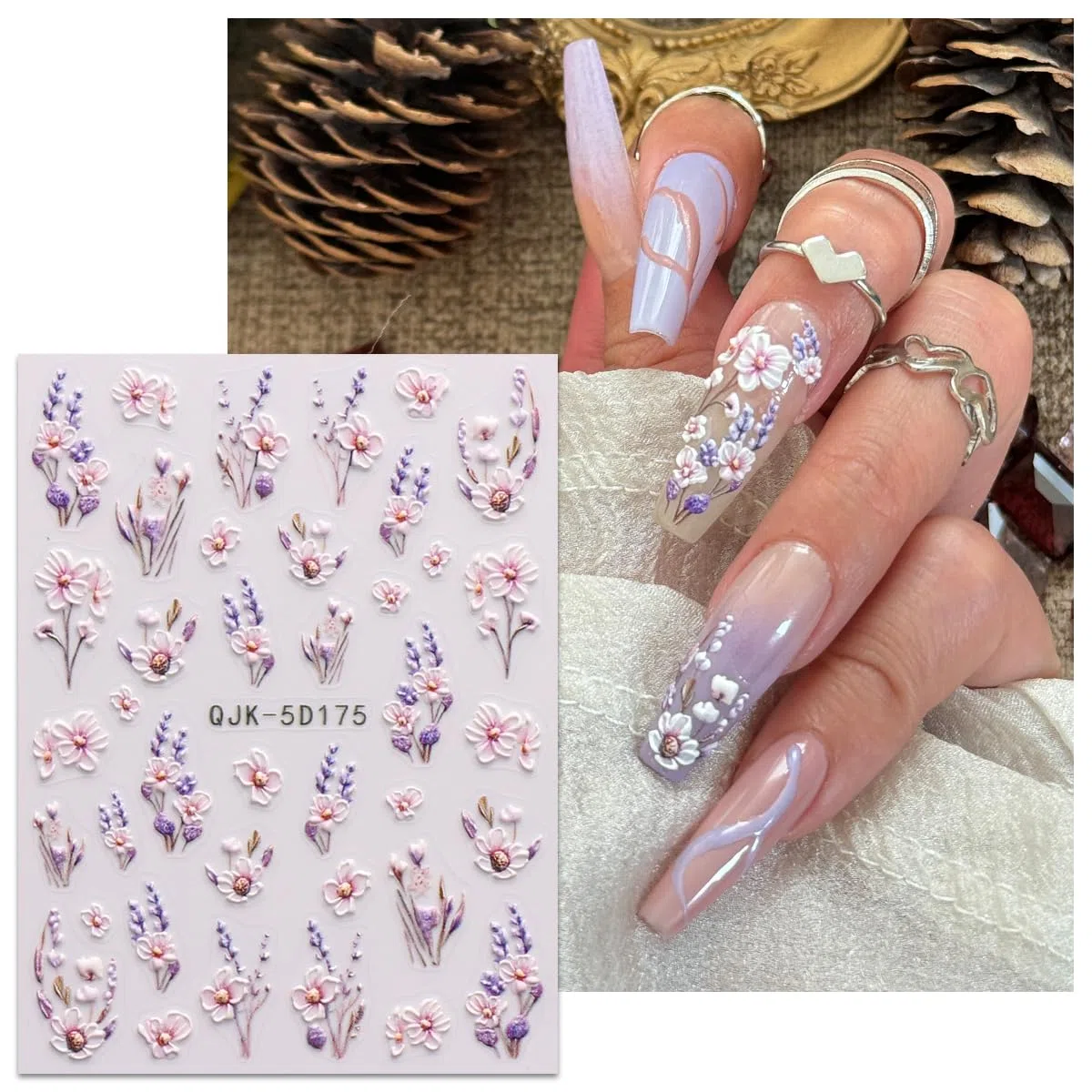 JMEOWIO 3D Kwiat Naklejki na Paznokcie 4 Arkuszy Nail Art Sticker Samoprzylepne Naklejek na Paznokcie Dekoracji Paznokci