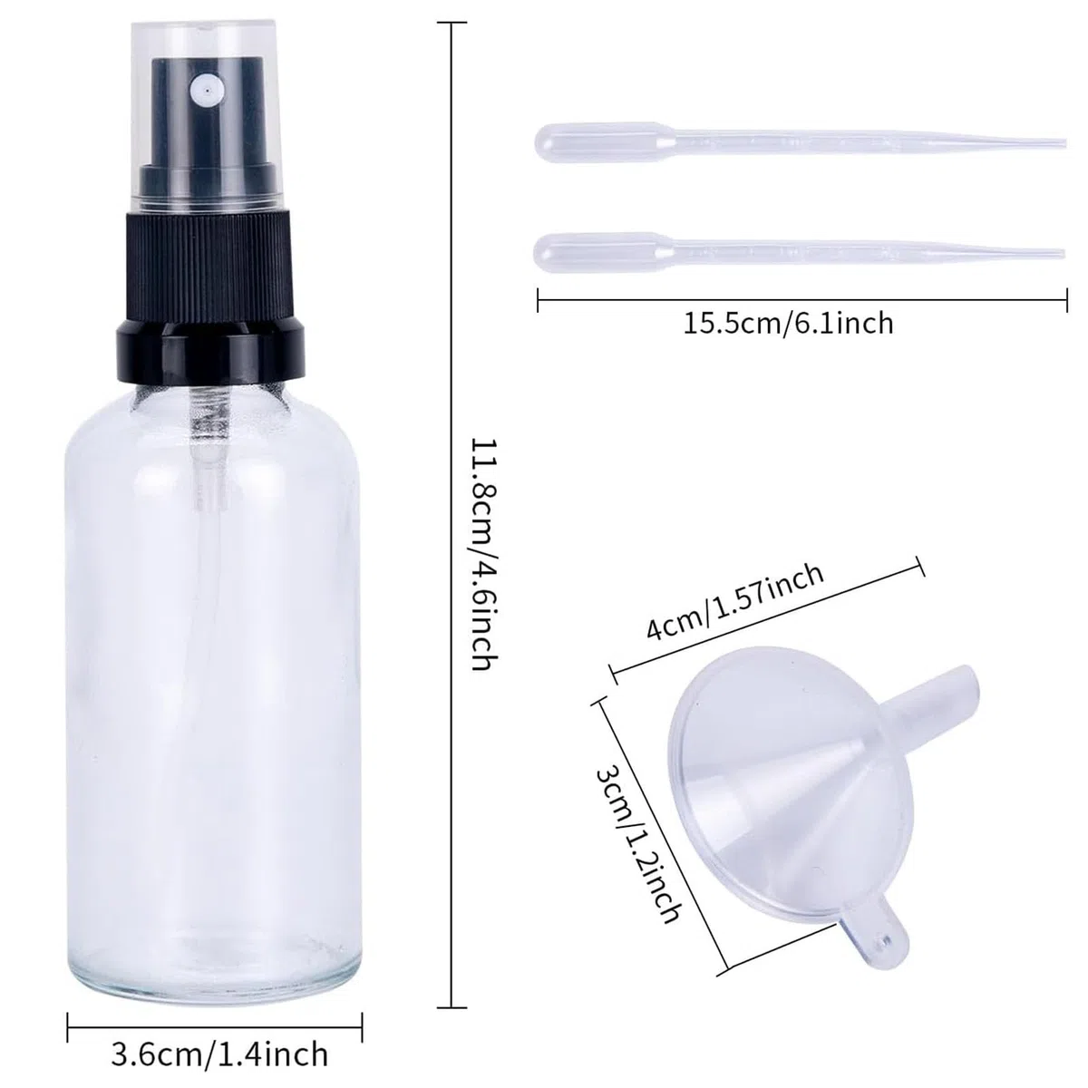 4 x spryskiwacz szklany mały 50 ml, małe szklane spryskiwacze do napełnienia, rozpylacze, puste