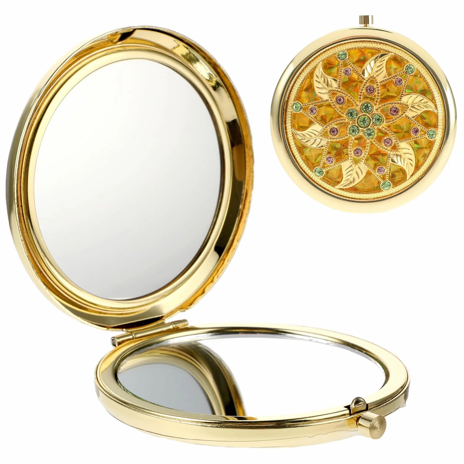 Sibba Lusterko do makijażu Kieszonkowe Lusterko Składane 1X / 2X Powiększenie Okrągłe Mini Lusterko w Stylu Pałacu Diament Wzorem Małe Przenośne Lusterko Kompaktowe Lusterko Kosmetyczne na Podróże