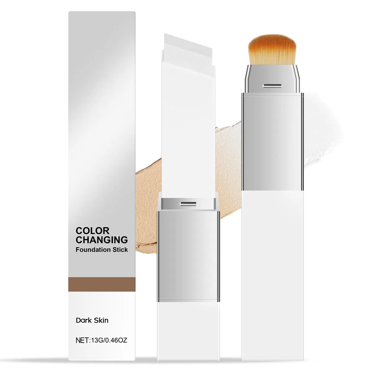 Color Changing Foundation Stick, 2 w 1, nawilżający, lekki krem kryjący ze szczotką, koreański podkład, lekki krem kryjący do wszystkich rodzajów skóry, ciemna skóra