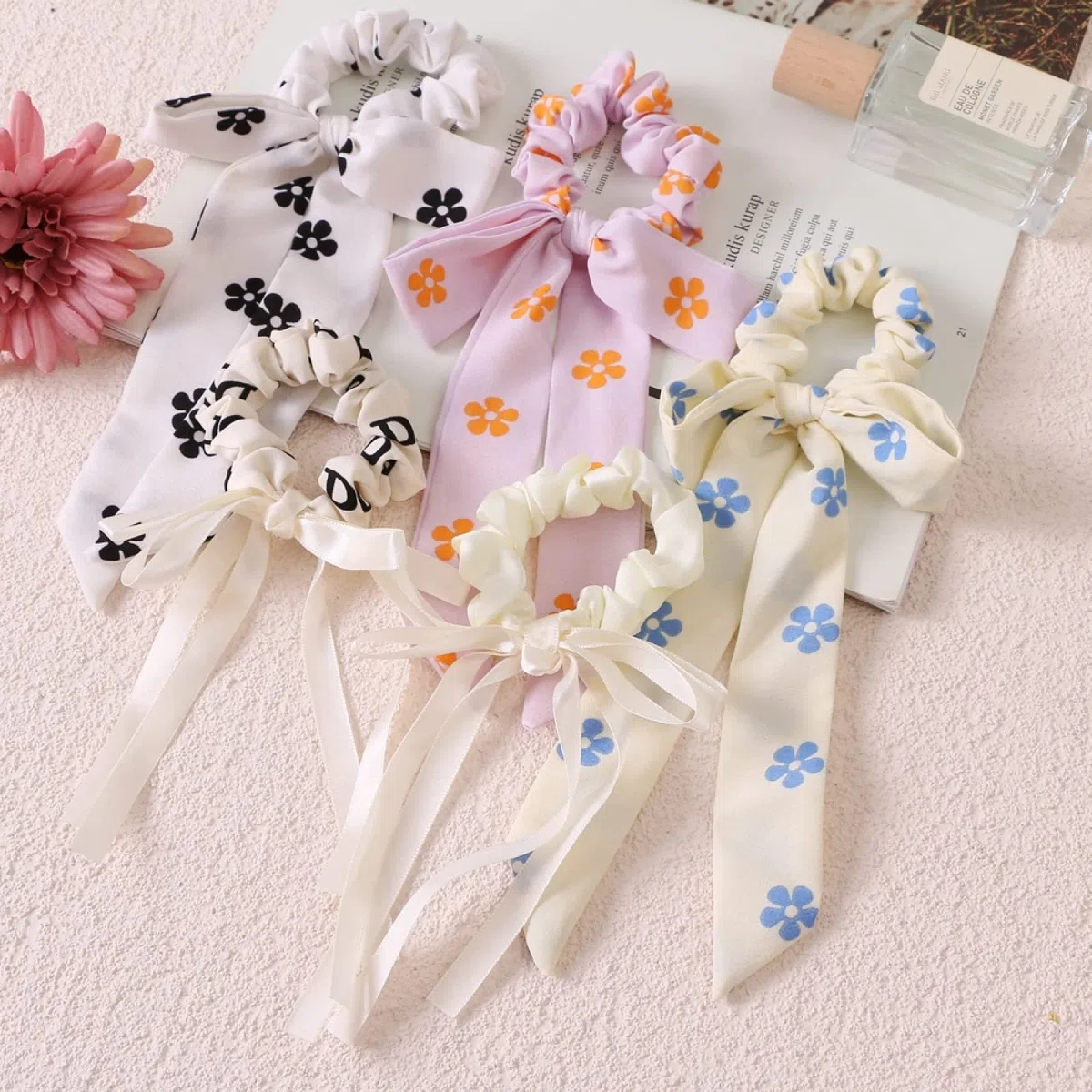 Czeski kwiatowy Print elastyczne gumki do włosów dla kobiet dziewczynki Bowknot Scrunchies z pałąkiem na głowę gumki do włosów kucyk Holder akcesoria do włosów, 01 (1)