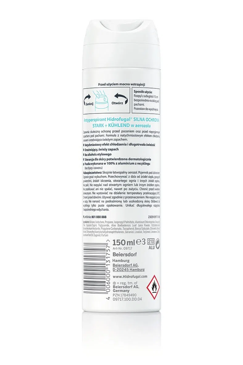 Hidrofugal SILNA OCHRONA STARK + KÜHLEND Antyperspirant w sprayu, bez alkoholu etylowego, 3w1, efekt chłodzący,150 ml