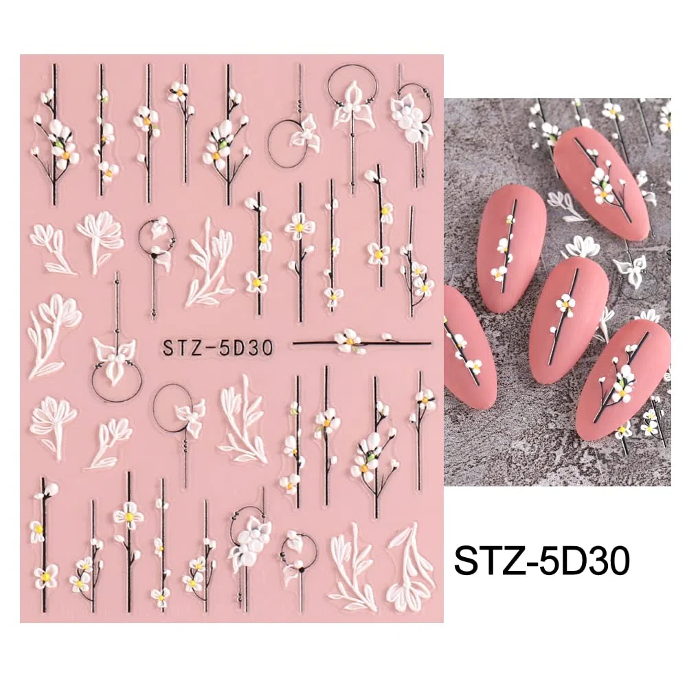 JMEOWIO Kwiat 3D Naklejki na Paznokcie 4 Arkuszy Nail Art Sticker Samoprzylepne Naklejek na Paznokcie Dekoracji Paznokci