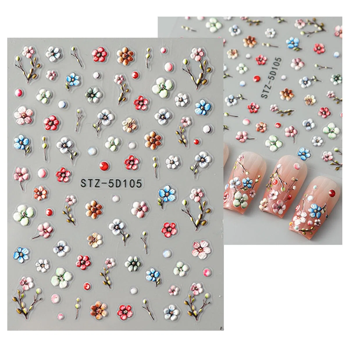 JMEOWIO 3D Kwiat Owoc Naklejki na Paznokcie 4 Arkuszy Nail Art Sticker Samoprzylepne Naklejek na Paznokcie Dekoracji Paznokci