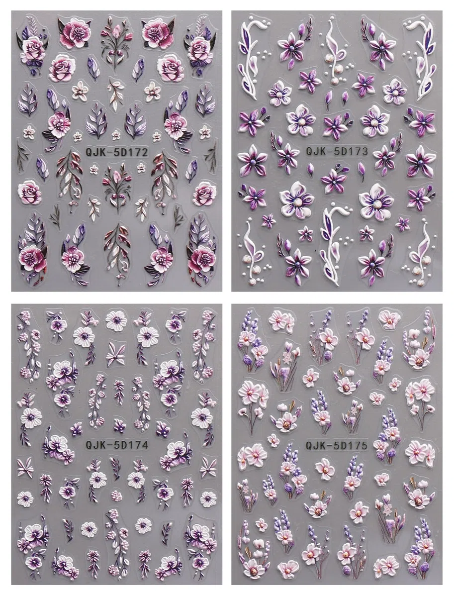 JMEOWIO 3D Kwiat Naklejki na Paznokcie 4 Arkuszy Nail Art Sticker Samoprzylepne Naklejek na Paznokcie Dekoracji Paznokci
