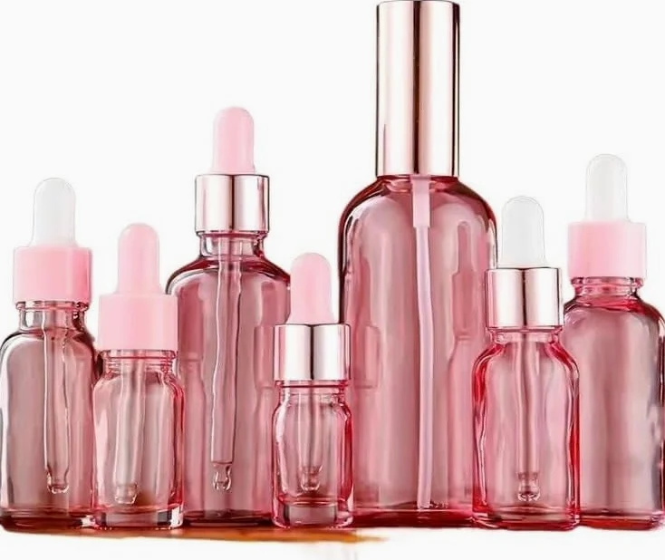 Mini butelki podróżne na perfumy, atomizer do perfum 1 szt. Butelki na perfumy Możliwość wielokrotnego napełniania 5 ml–100 ml Różowa pokrywka Różowa szklana pipeta z płynem Butelka z mgiełką w sprayu