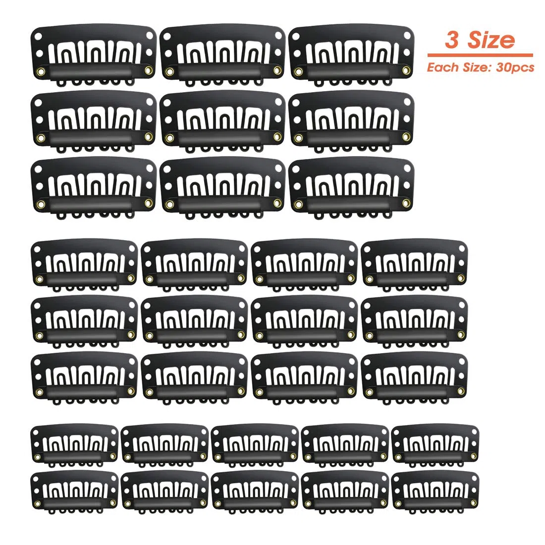 Wig Clip 90 sztuk w kształcie litery U klipsy mocujące metalowe przedłużenia zatrzaskowe miękkie klipsy do włosów DIY 3,3 cm, 2,8 cm, 2,3 cm