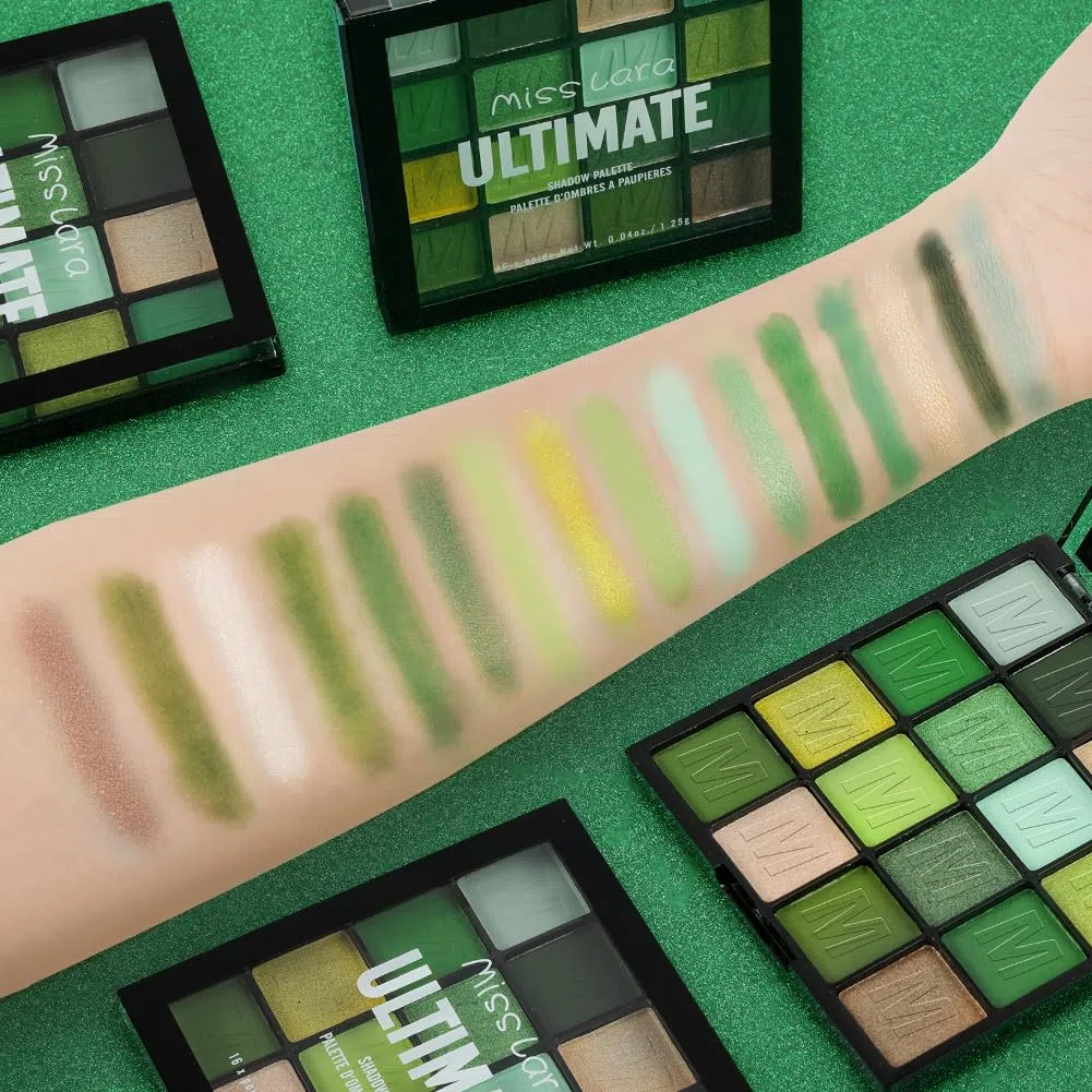 Paleta cieni do powiek, profesjonalna paleta do makijażu z 16 kolorami cieni do powiek, wegańska formuła, zielona paleta cieni do oczu z matowym i perłowym, wysoce pigmentowana (16 w 1)