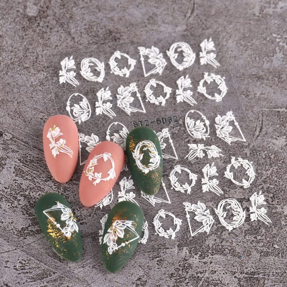 JMEOWIO Kwiat 3D Naklejki na Paznokcie 4 Arkuszy Nail Art Sticker Samoprzylepne Naklejek na Paznokcie Dekoracji Paznokci