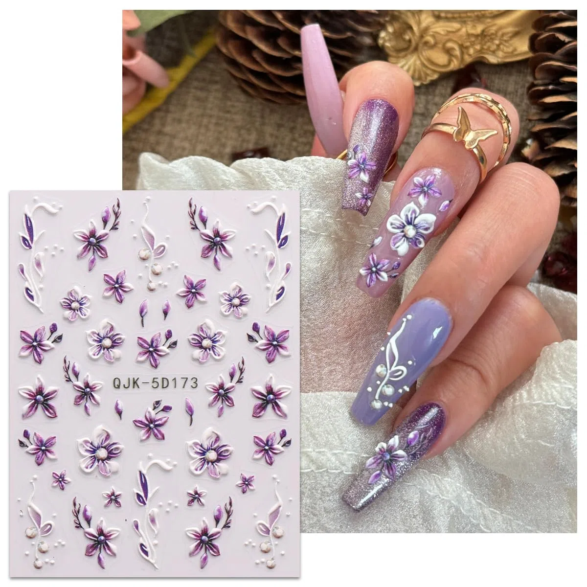 JMEOWIO 3D Kwiat Naklejki na Paznokcie 4 Arkuszy Nail Art Sticker Samoprzylepne Naklejek na Paznokcie Dekoracji Paznokci