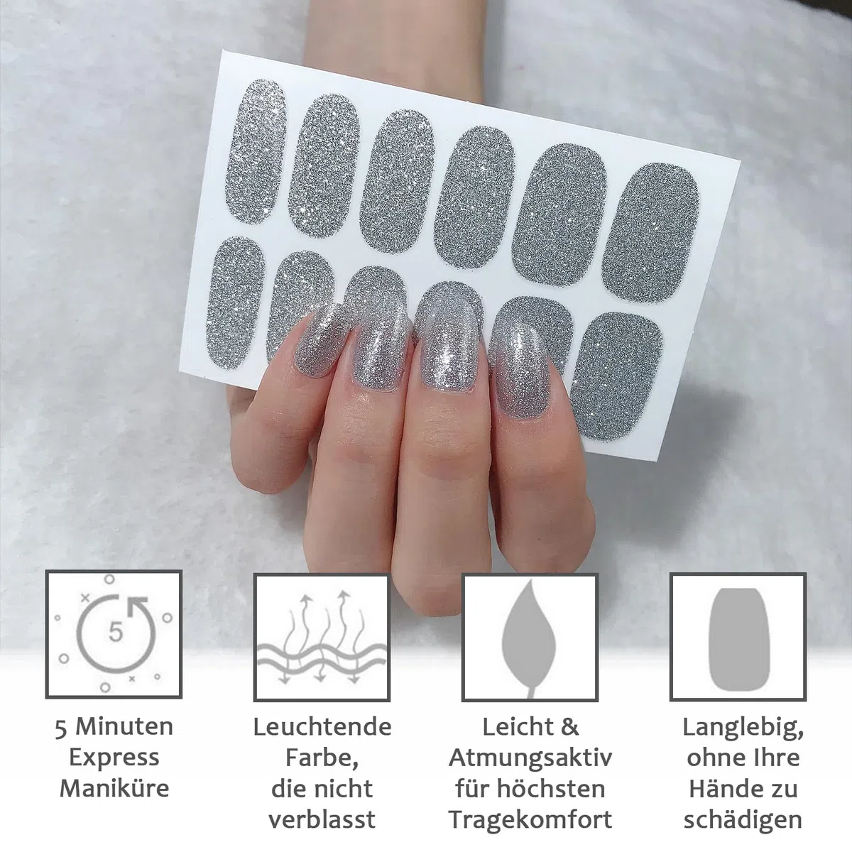 Błyszcząca folia do paznokci, 5 kolorów, ultra cienkie paski do paznokci, 60 szt. żelowych pasków do paznokci, jednokolorowe, kolorowe paznokcie do naklejania, naklejki na paznokcie, srebrne paski