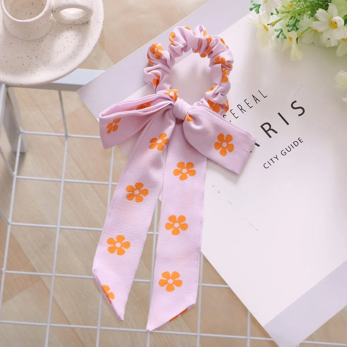 Czeski kwiatowy Print elastyczne gumki do włosów dla kobiet dziewczynki Bowknot Scrunchies z pałąkiem na głowę gumki do włosów kucyk Holder akcesoria do włosów, 01 (1)