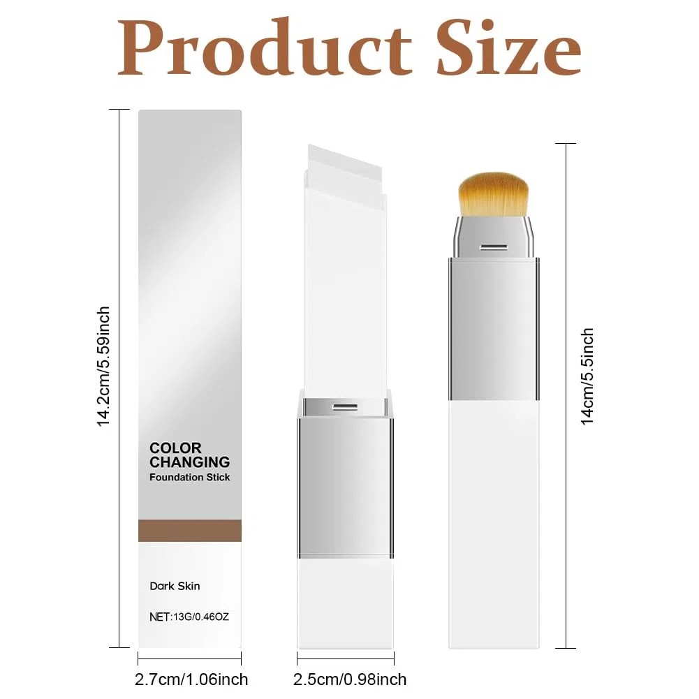 Color Changing Foundation Stick, 2 w 1, nawilżający, lekki krem kryjący ze szczotką, koreański podkład, lekki krem kryjący do wszystkich rodzajów skóry, ciemna skóra