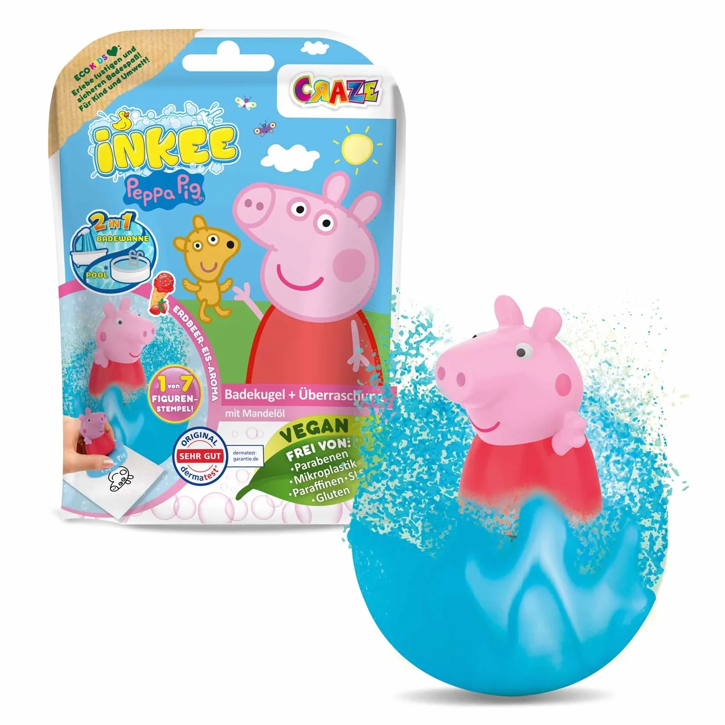 INKEE SURPRISE Peppa Pig – Kule do Kąpieli dla Dzieci z Niespodzianką, Zabawka Świnki Peppy do Wanny, Dodatek do Kąpieli dla Dzieci