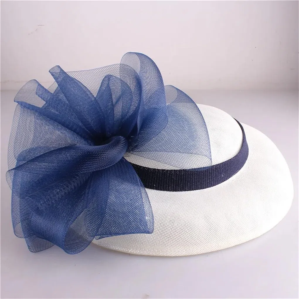 XYNSNDB Damski kapelusz na wesele Fascinator z pałąkiem na głowę i spinką do włosów Vintage urocza czapka Chapeau kwiatowa szpilka do włosów kość słoniowa z granatem