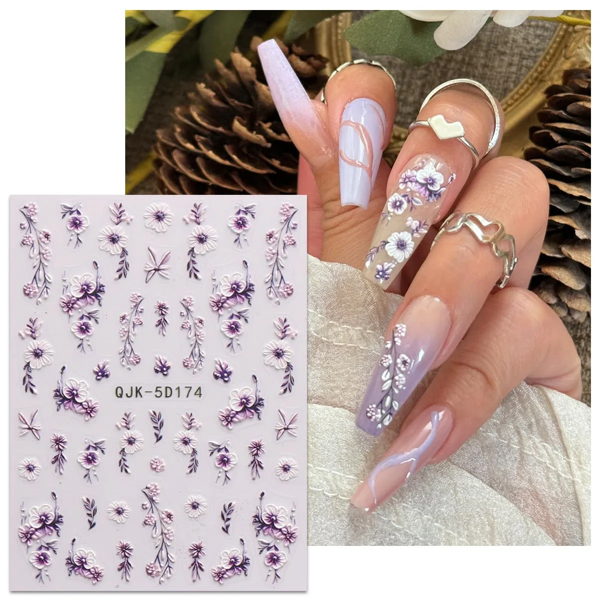 JMEOWIO 3D Kwiat Naklejki na Paznokcie 4 Arkuszy Nail Art Sticker Samoprzylepne Naklejek na Paznokcie Dekoracji Paznokci