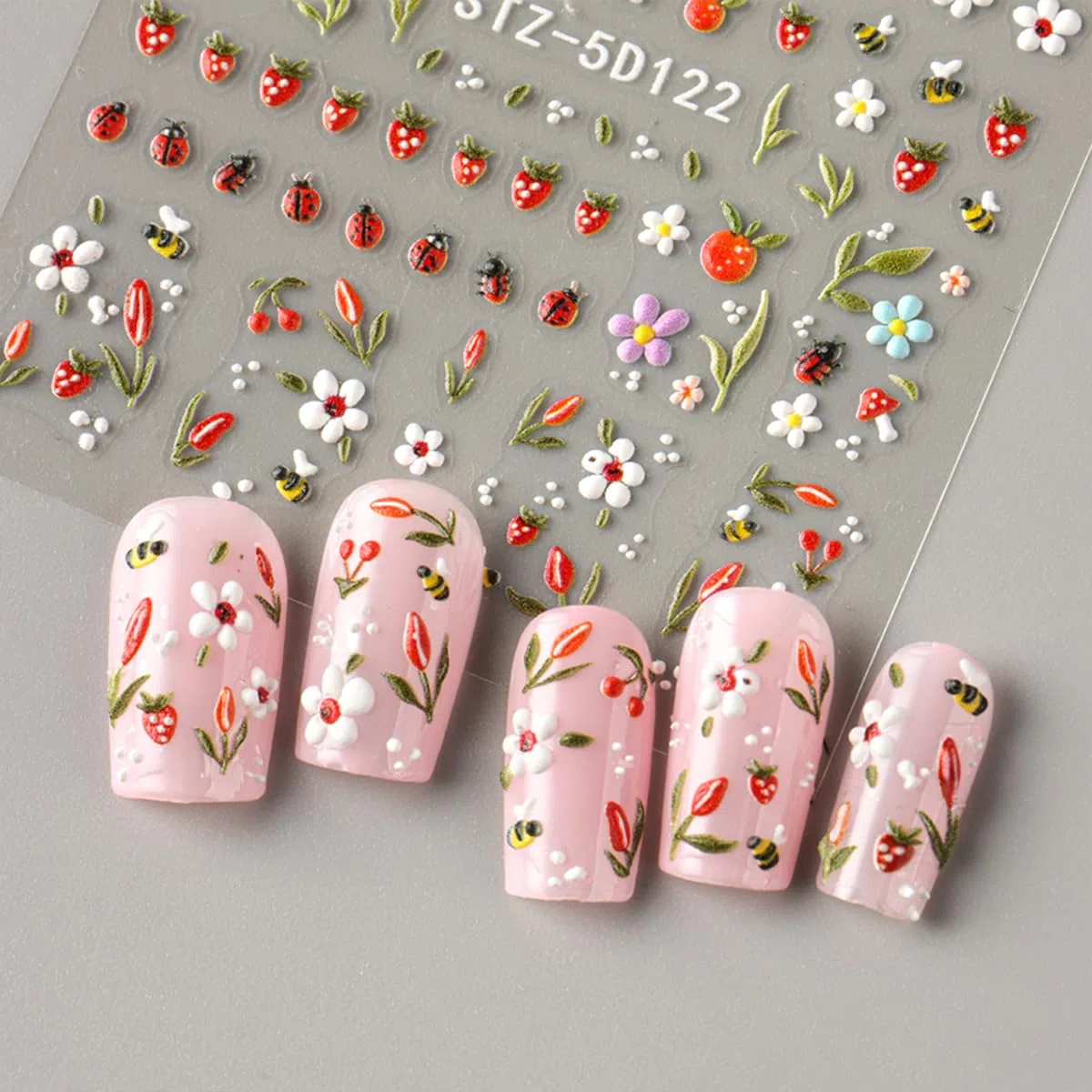 JMEOWIO 3D Kwiat Owoc Naklejki na Paznokcie 4 Arkuszy Nail Art Sticker Samoprzylepne Naklejek na Paznokcie Dekoracji Paznokci